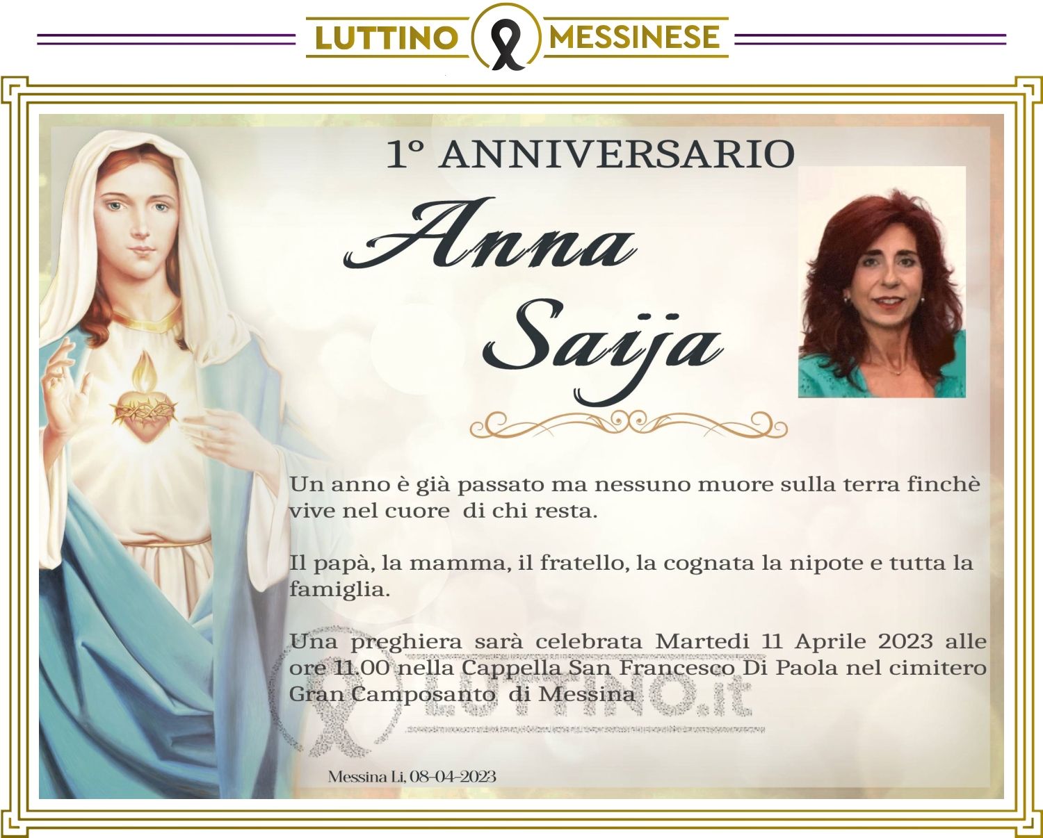 Anniversario Anna Saija | Luttino.it