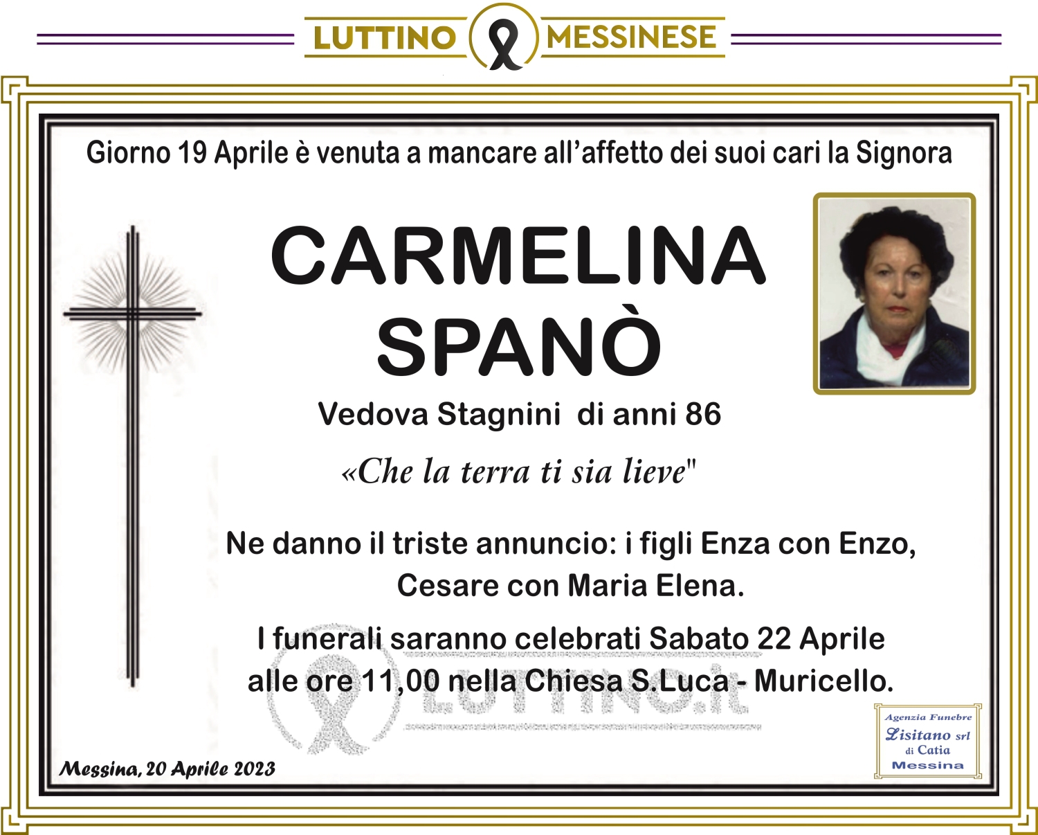 Necrologio Carmelina Spanò | Luttino.it